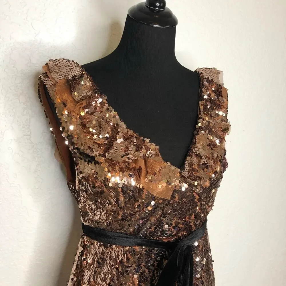 Free People copper bronze sequin open back dress size 4